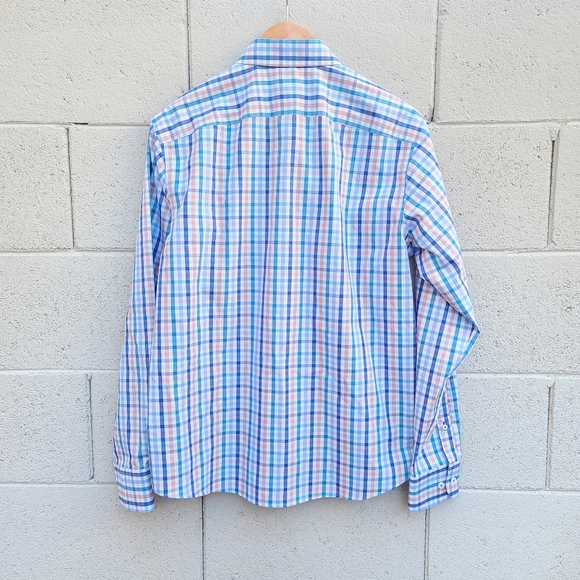 UNTUCKit | Wrinkle-Free Barone Shirt in Blue With Orange & Teal Check Size M - Picture 7 of 7